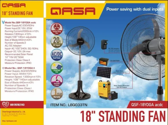Qasa 18 Inch S-Fan QSF-18YOGA AC-DC with AC-DC Adapter