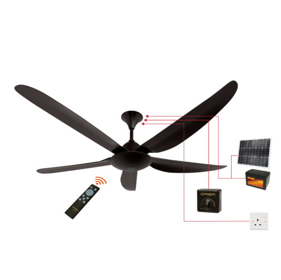 Qasa 56 Inch DC-AC Solar Ceiling Fan (Ebony Color) QCF-56 ACDC1