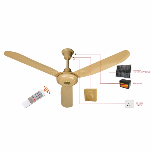 Qasa 56 Inch DC-AC Solar Ceiling Fan (Golden Color) QCF-56 ACDC1