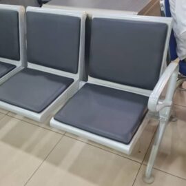 3-Seater Padded Metal Waiting Chair – Silver Frame with Grey Cushions