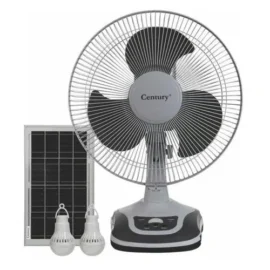 Century 12-Inch Rechargeable Fan with 10W Solar Panel & 2 LED Bulbs FRCT-30-B3