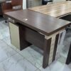 Modern Executive Office Desk – Walnut Finish with Beige Accents