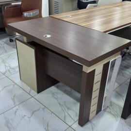 Modern Executive Office Desk – Walnut Finish with Beige Accents