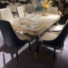 Opulent 6-Seater Faux Marble Dining Set with Velvet Chairs