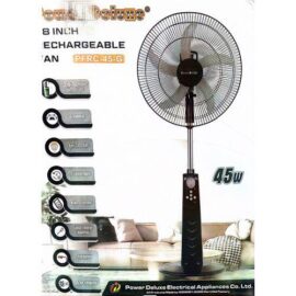 Power Deluxe PFRC 45-I3 18 Inch Rechargeable Fan with 15V 15W Solar Panel & 2 Bulbs