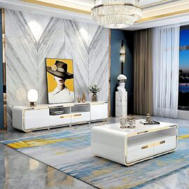 Radiance High-Gloss White & Gold Entertainment Set