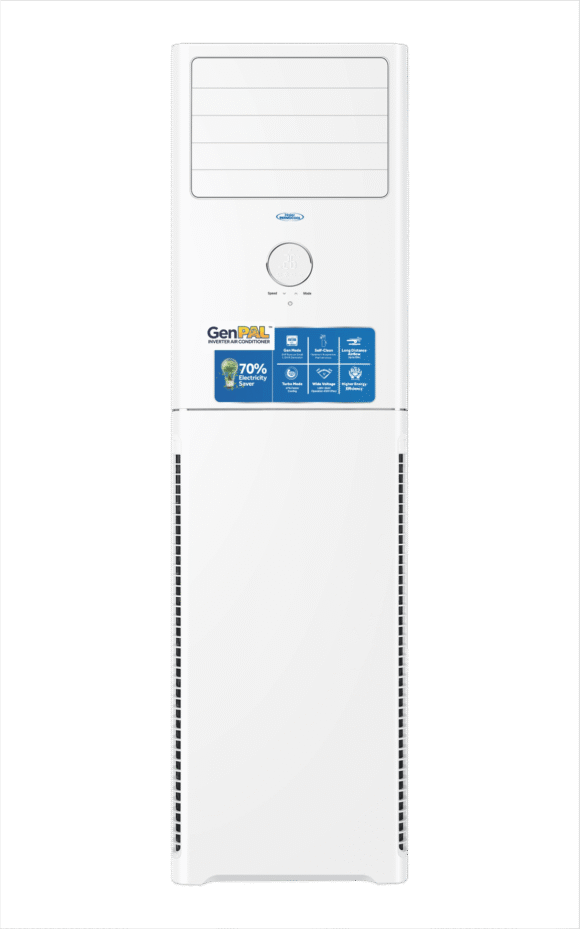 2hp GenPAL Floor Standing Inverter Air Conditioner. Perfect for medium-to-large sized spaces,offering powerful yet energy efficient cooling. 70% elelctricity savings.