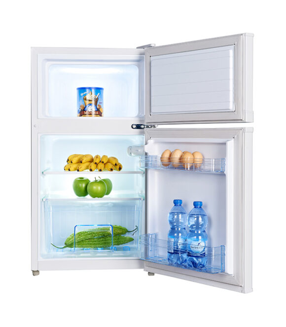 80L Double door refrigerator has large freezer compartment for longer freshness. Superfast cooling fridge performance.
