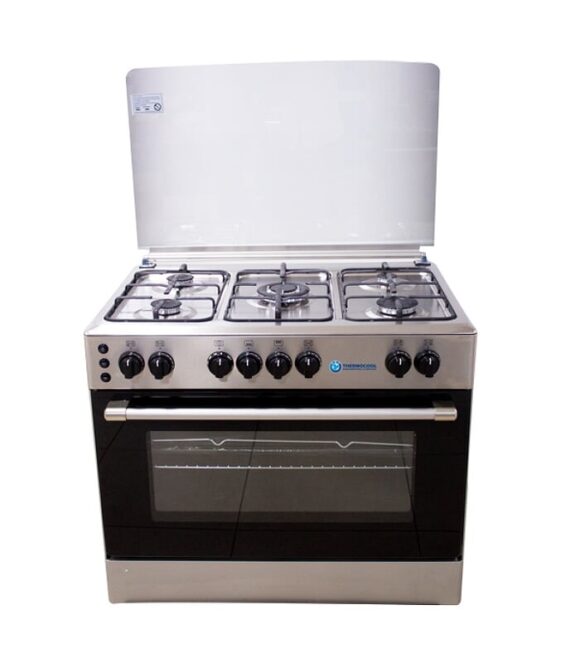 90x60cm Standing Cooker, 5 Burners, High Grade S-Steel Top & Panel, Inox Body, Wide Finger Pot Stand, Oven & Grill, 2 Oven Lights, Oven Timer, Electric Ignite
