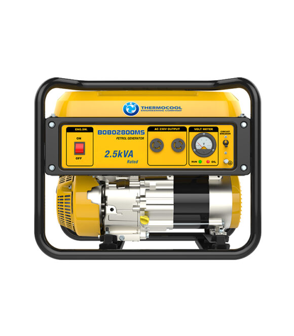 Bobo 2800MS. 25kVA-2kW. Single phase petrol generator. 4 stroke, OHV, forced air cooled, manual start, 196cc single cylinder engine. E.g. lightings, TV, Fans and small fridge