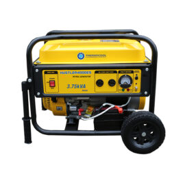 Hustler 4000ES. 3.75kVA-3.0kW. Single phase petrol generator. 4 stroke, OHV, forced air cooled, electric start, 223cc single cylinder engine. E.g. lightings, TV, Fans, Fridge, small AC